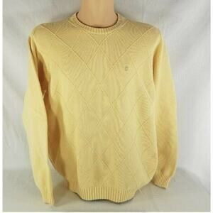 IZOD Crew Neck Soft Yellow Argyle Sweater Pullover Cardigan Golf Fall XL